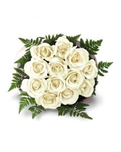 One Dozen White Roses Bouquet 