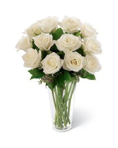 One Dozen White Roses In Vase 